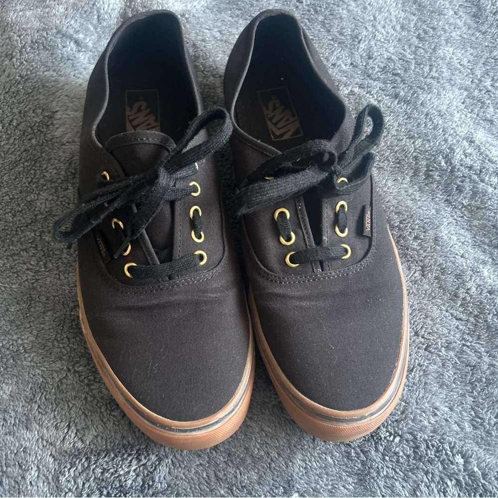 Vans Black and Brown Canvas Sneakers with Gum Sole